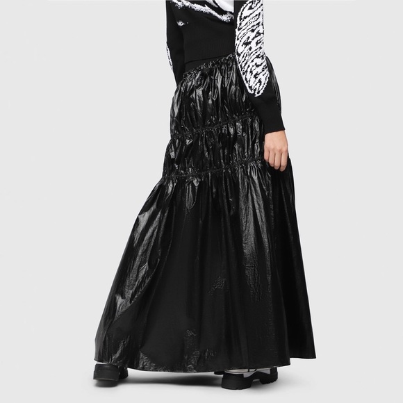DIESEL O-LIN Tiered Nylon Drawstring Maxi Skirt - Picture 4 of 9